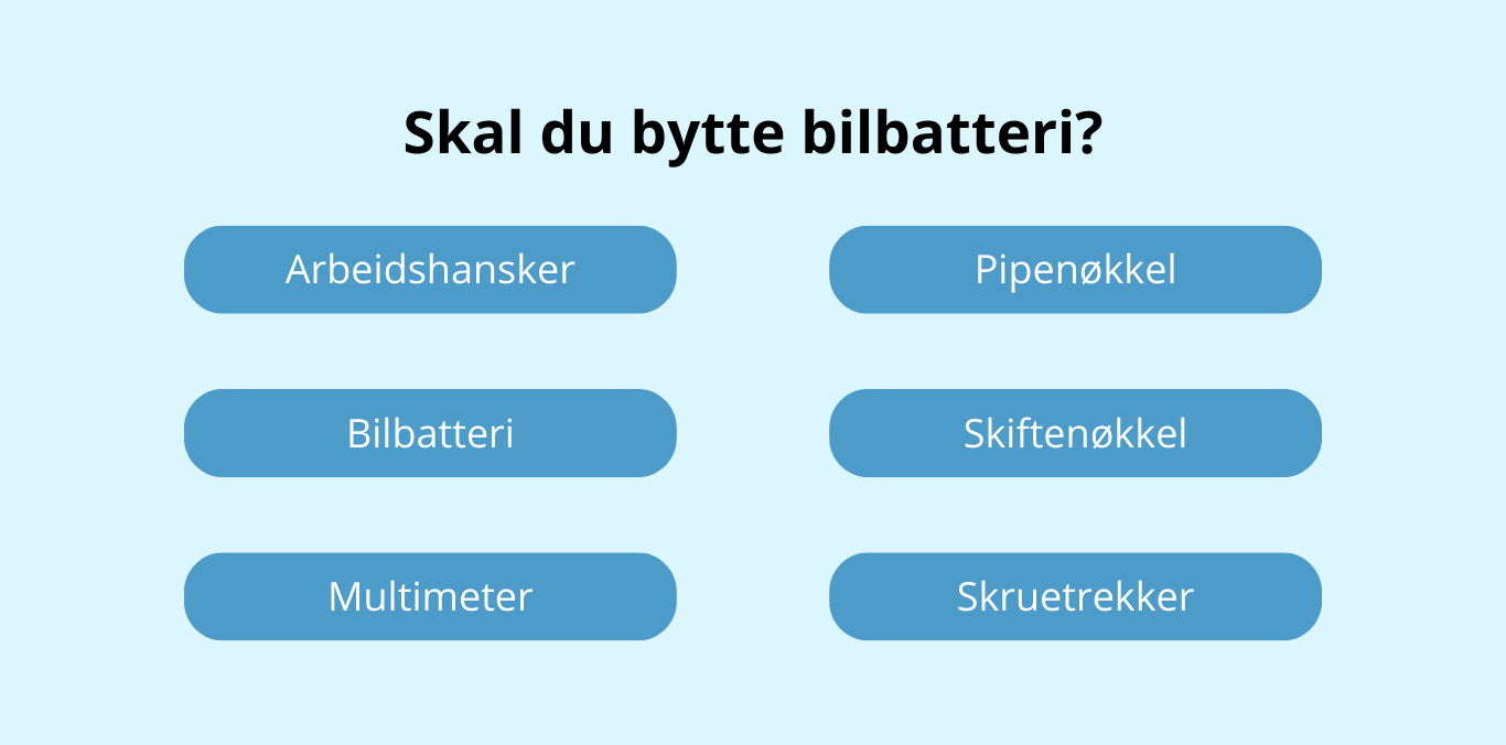 utstyrliste til bytte av bilbatteri